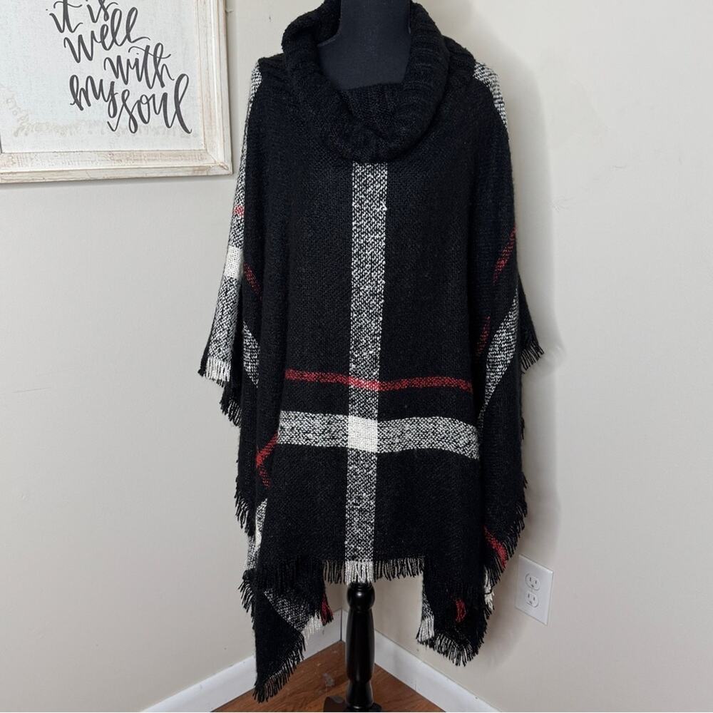 Allie & Rob Plaid Cape Poncho Cowl Neck Acrylic Size S/M